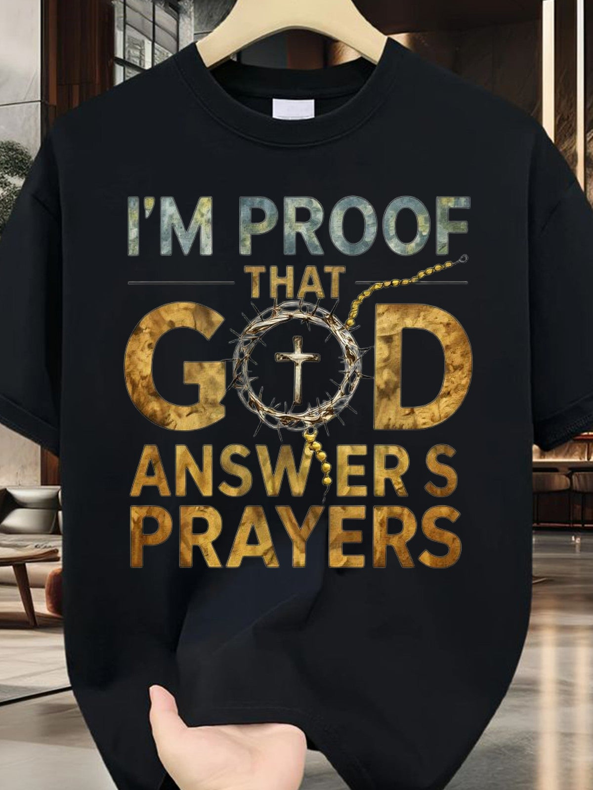 I'm Proof That God Answers Prayers Crown of Thorns Cross Graphic T?Shirt, 100% Cotton Crew Neck Short Sleeve, Unisex Christian Faith Inspirational Casual Tee Top
