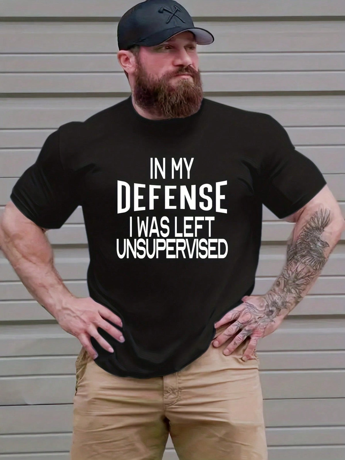 In My Defense I Was Left Unsupervised Men's Graphic T‑Shirt, Funny Slogan Short‑Sleeve Crew Neck Casual Tee Tops