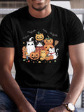 Halloween T-Shirt, Cats Whimsical Graphic Print Short Sleeve Casual Top, Round Neck