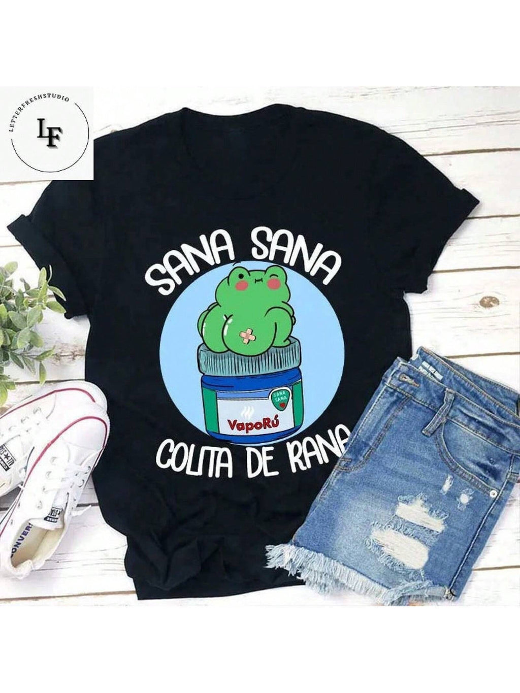 Women Sana Sana Colita De Rana Graphic T?Shirt, Funny Spanish Latina Saying Frog Print Crew Neck Short?Sleeve Casual Novelty Tee