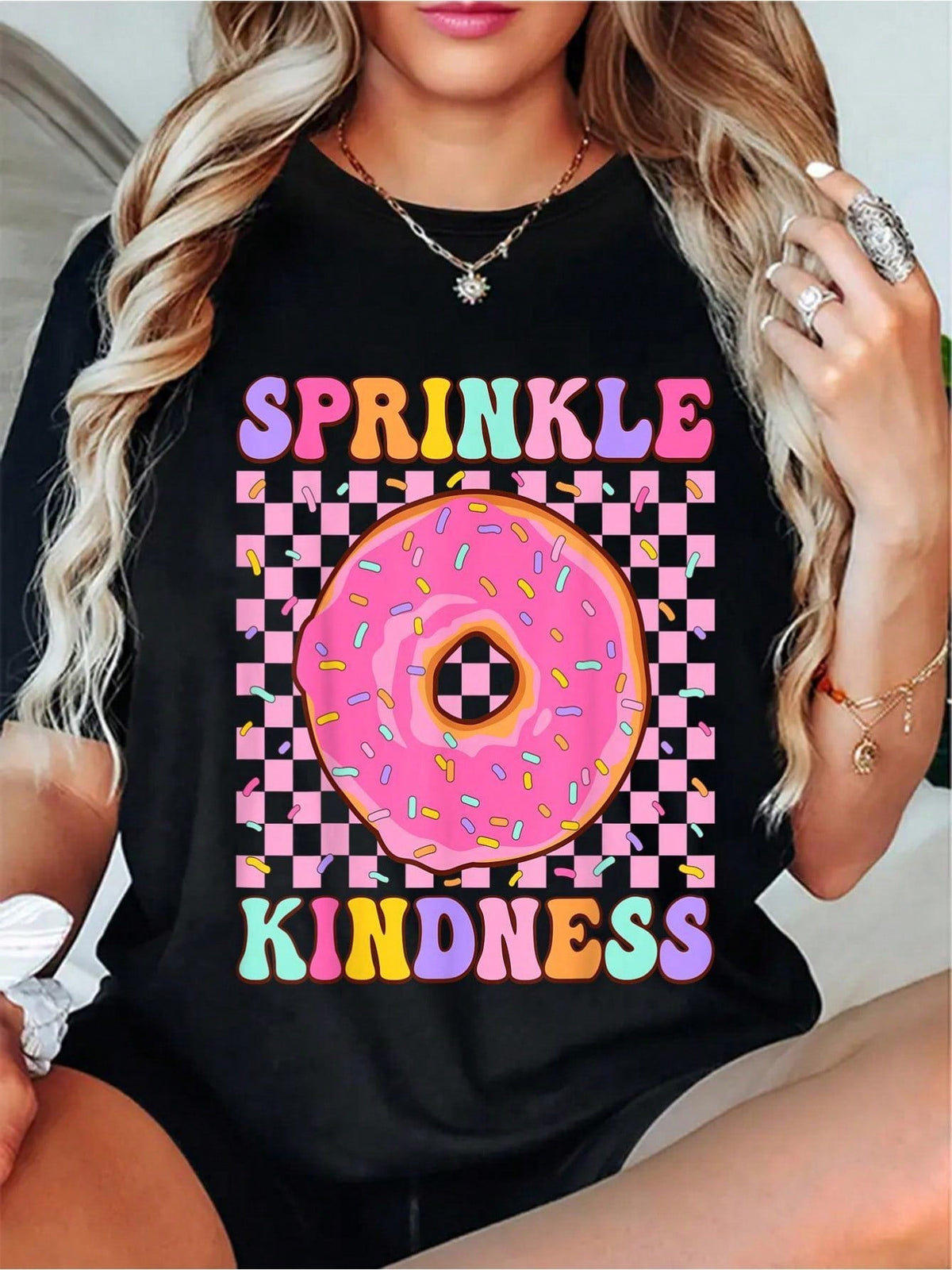 100% Cotton Funny Donut Sprinkle Kindness Graphic T-Shirt For Women And Men - Round Neck Short Sleeve Tee