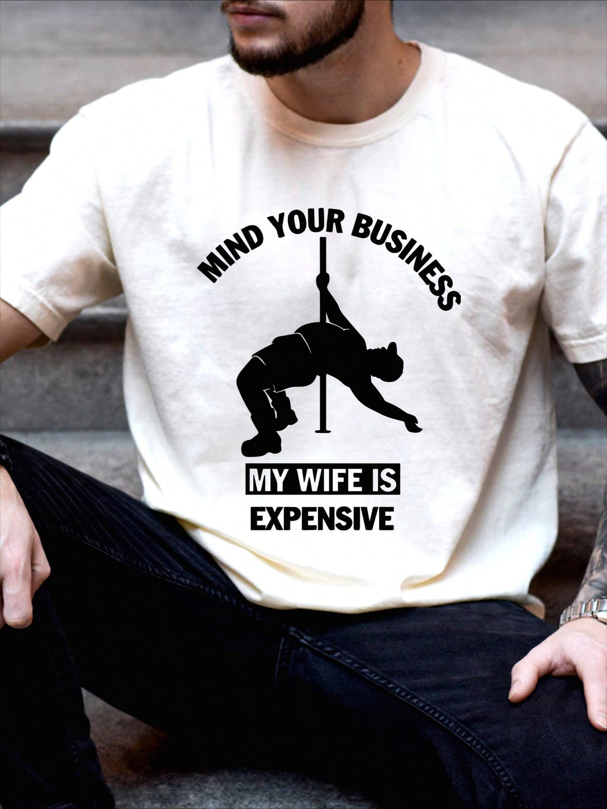 Mind Your Business My Wife Is Expensive Men's Graphic T‑Shirt, Funny Husband Short‑Sleeve Crew Neck Casual Tee Tops