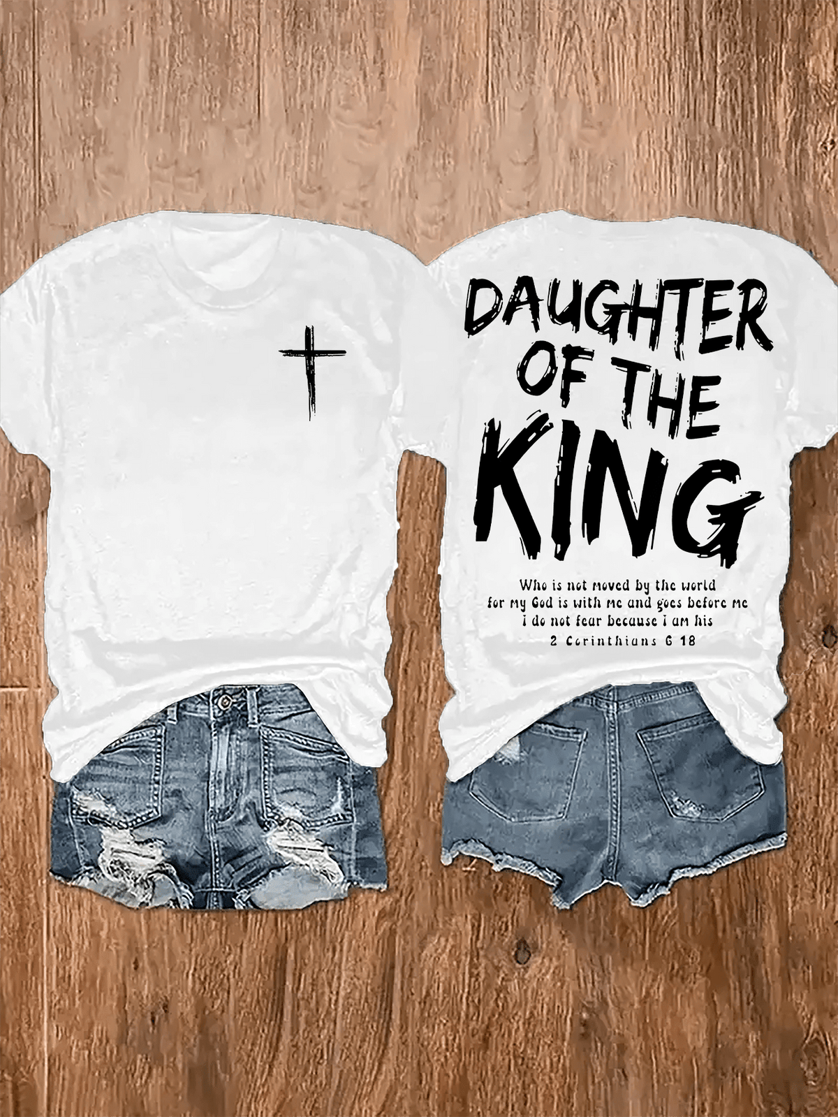 [Sporty T-Shirt]Women's Y2K Graphic T-Shirt - "Daughter Of The King" Religious Design With Cross & Scripture Quote, Dual-Sided Print, Machine Washable Casual Top For Home Or Outfits,