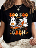 100% Cotton Halloween Nurse Crew Ghost Doctor Nursing T-Shirt Printed T-Shirt,Short-Sleeved Crew Neck Casual Top,Suitable For All Seasons,Women's Wear