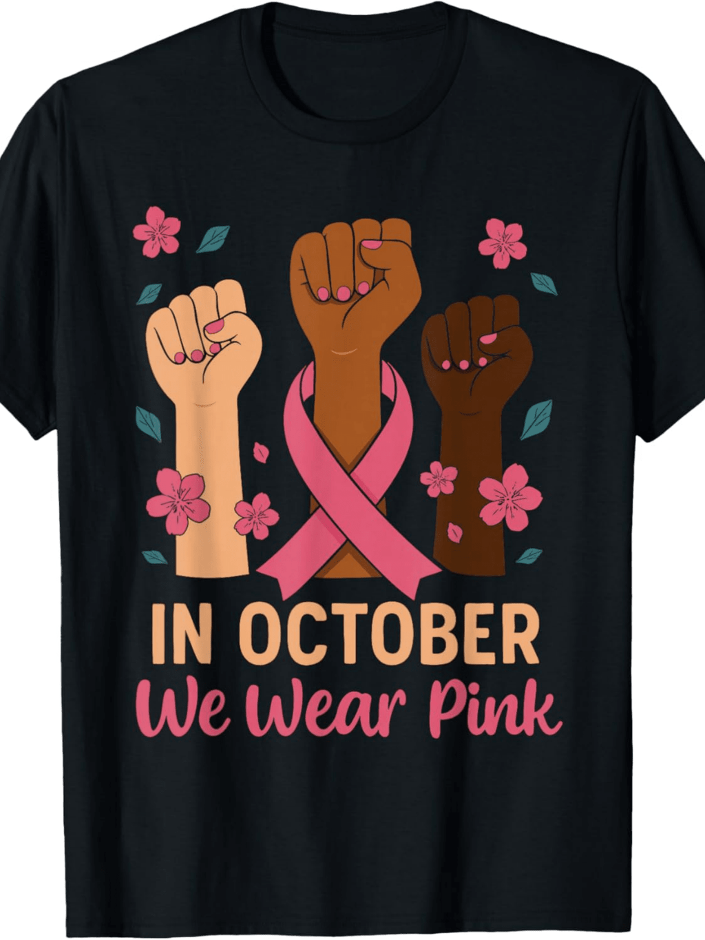 In October We Wear Pink Breast Cancer Awareness Halloween Ghost Witch Shirt Women Funny Autumn Festival Graphic Tee Top
