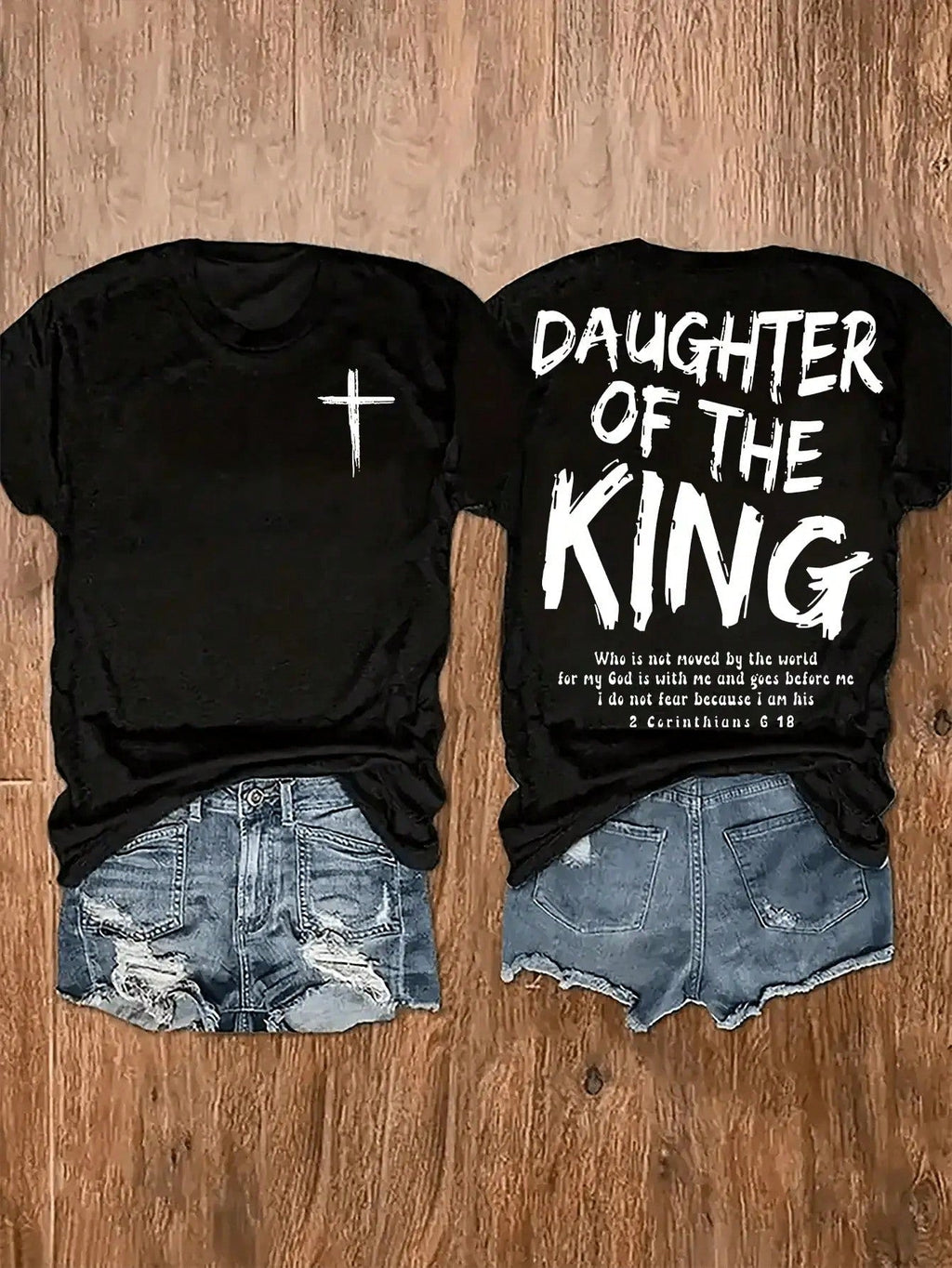[Sporty T-Shirt]Women's Y2K Graphic T-Shirt - "Daughter Of The King" Religious Design With Cross & Scripture Quote, Dual-Sided Print, Machine Washable Casual Top For Home Or Outfits,