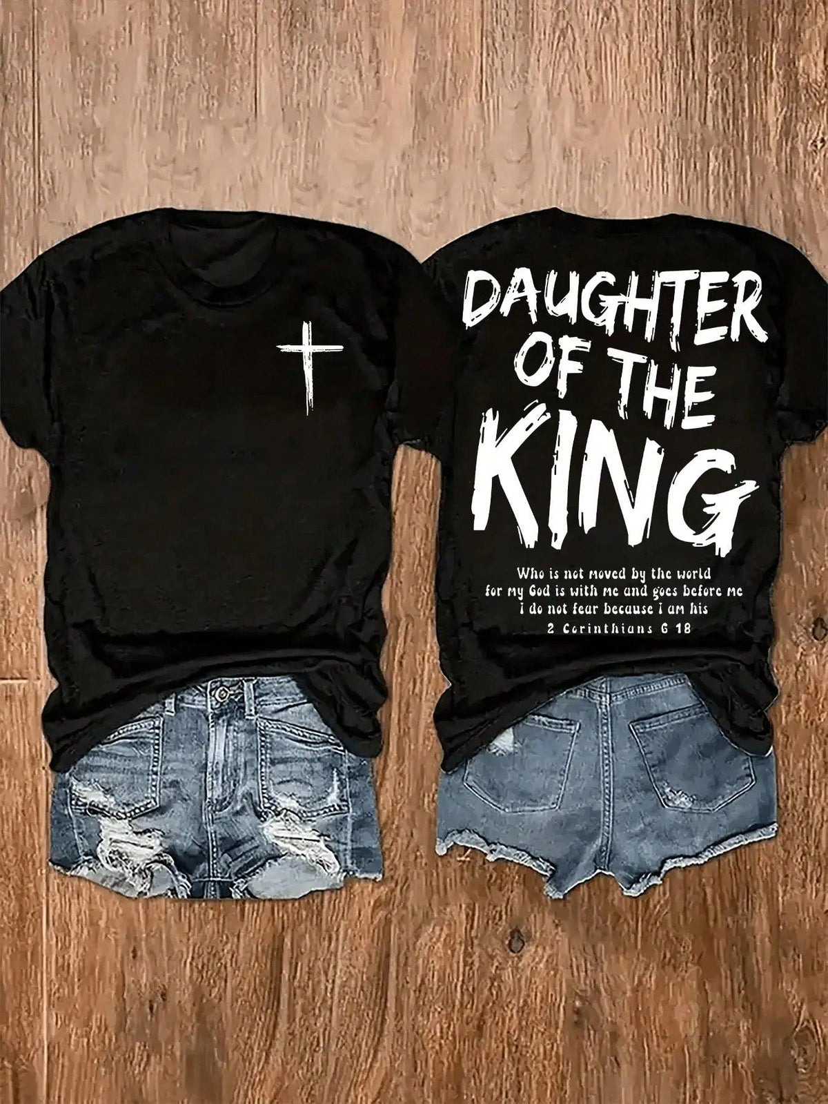 [Sporty T-Shirt]Women's Y2K Graphic T-Shirt - "Daughter Of The King" Religious Design With Cross & Scripture Quote, Dual-Sided Print, Machine Washable Casual Top For Home Or Outfits,