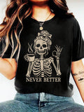 Coffee Skull Girl Lettered Round-Neck Short-Sleeved Fashionable Women's T-Shirt