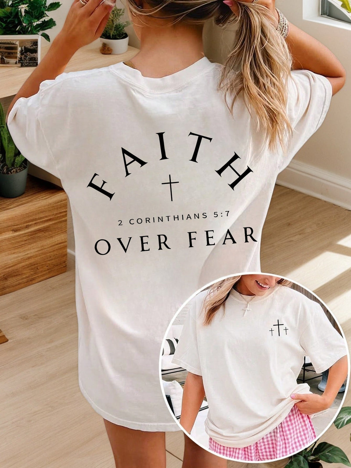 Faith Over Fear T-Shirt Women 2 Corinthians 5:7 Christian Inspirational Tee