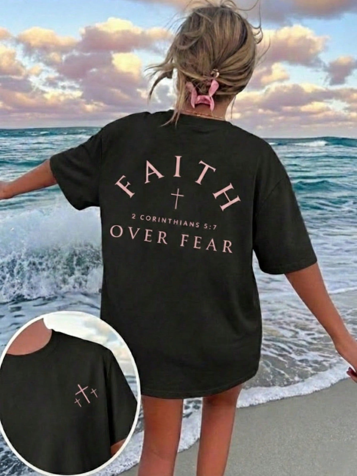 Faith Over Fear T-Shirt Women 2 Corinthians 5:7 Christian Inspirational Tee