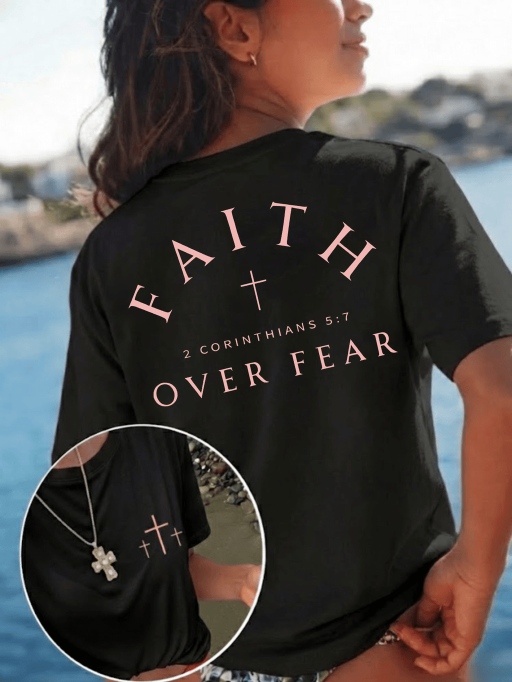 Faith Over Fear T-Shirt Women 2 Corinthians 5:7 Christian Inspirational Tee