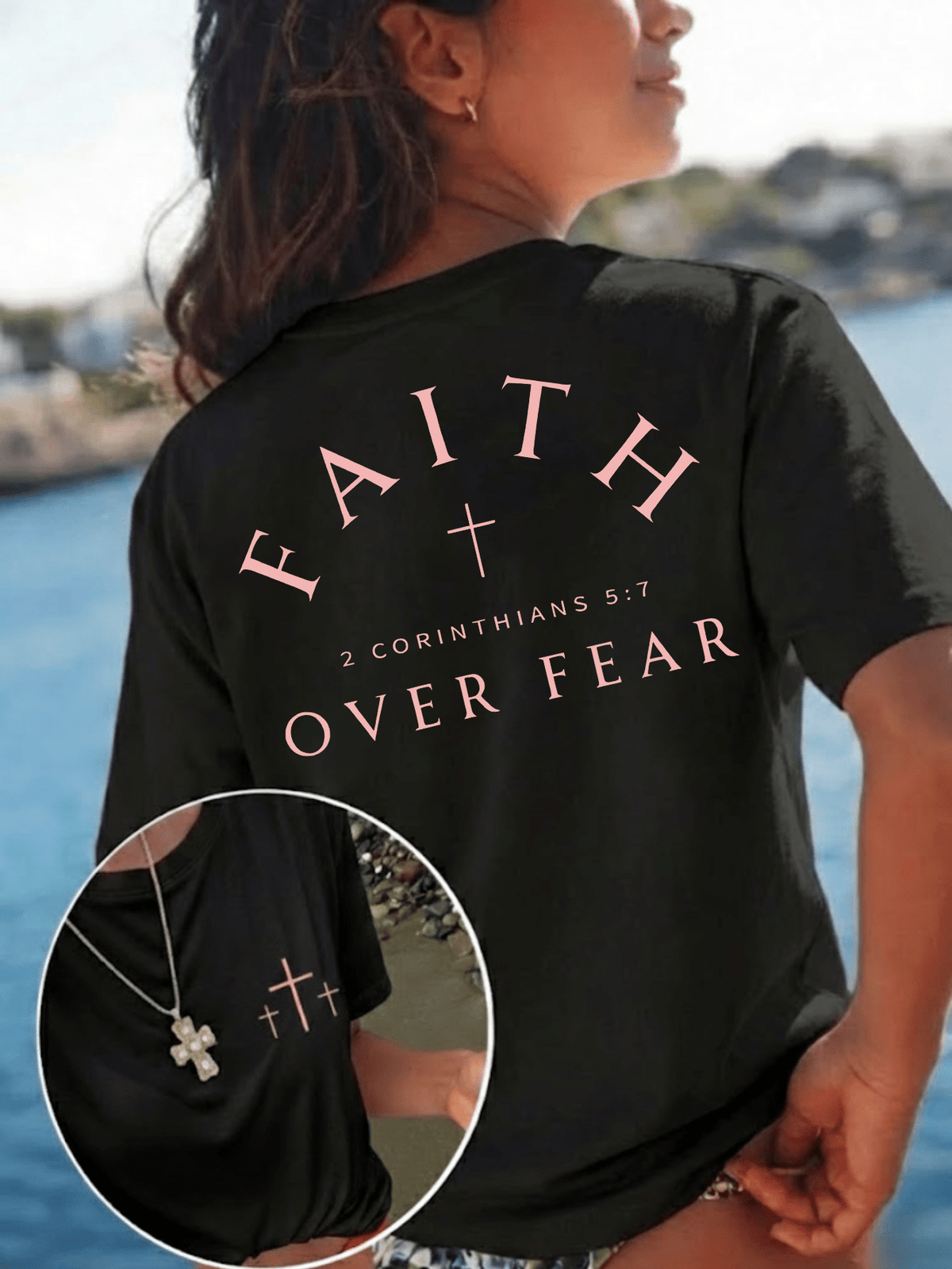 Faith Over Fear T-Shirt Women 2 Corinthians 5:7 Christian Inspirational Tee