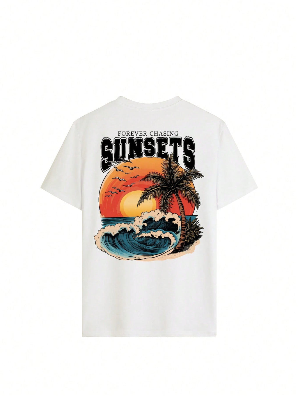 Forever Chasing Sunsets T-Shirt Women Beach Sunset Palm Tree Graphic Tee
