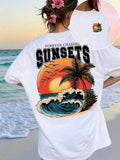 Forever Chasing Sunsets T-Shirt Women Beach Sunset Palm Tree Graphic Tee