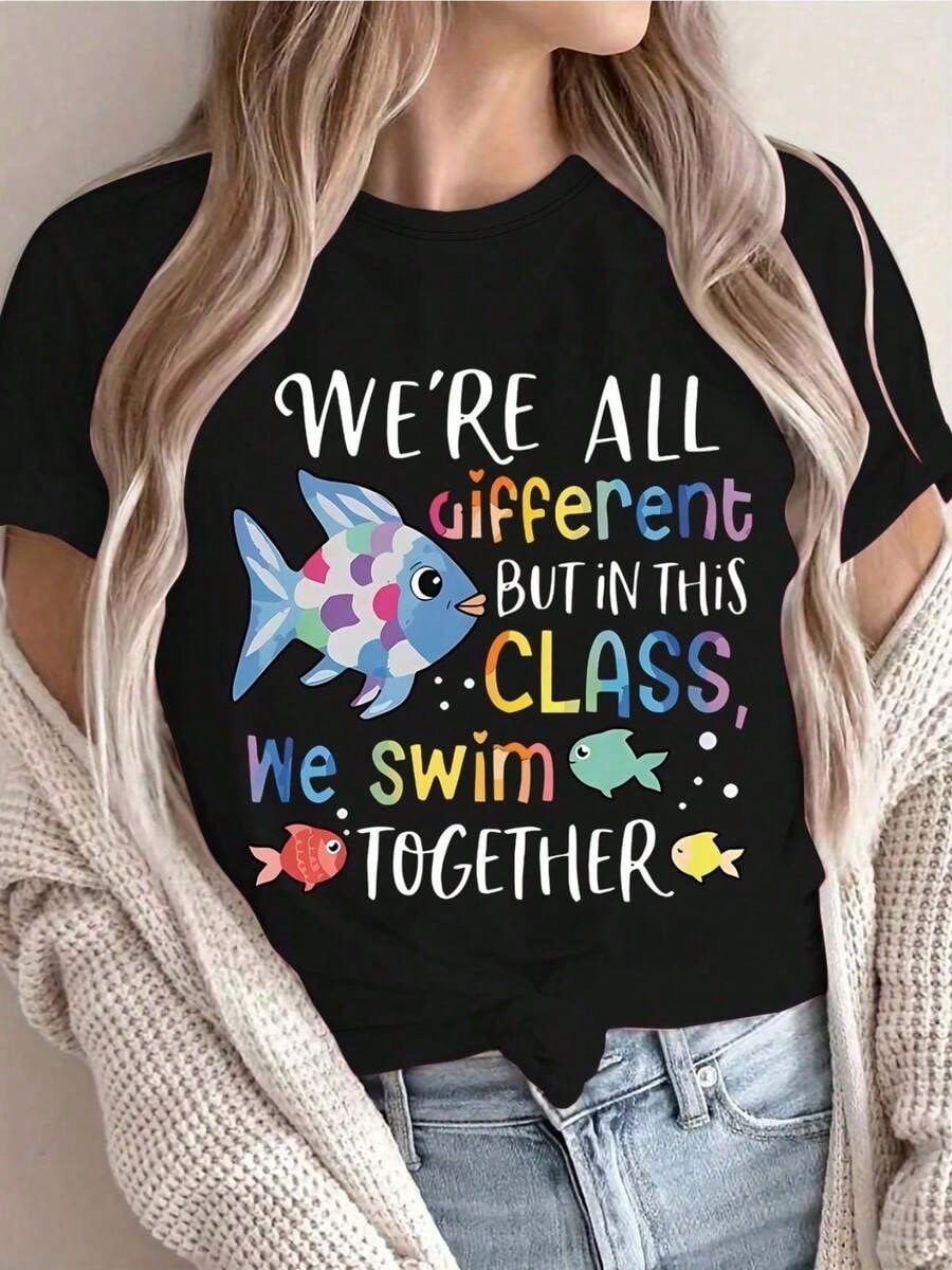 Women Casual Fashion Printed T-Shirt In  Base Layer For Daily Outings Style Suitable For All Seasons Casual Wear Short Sleeve Tee With Multiple Colors Available Women Fun Metaphor T-Shirt