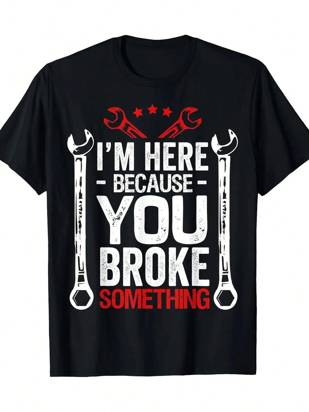Funny Mechanic Husband-Shirt Men - I'Here Because You Screwed Up Full-Body Print White Tee With Wrench & Car Icons - Casual Short Sleeve Round Neck Shirt Auto Repair Humor, & Enthusiasts