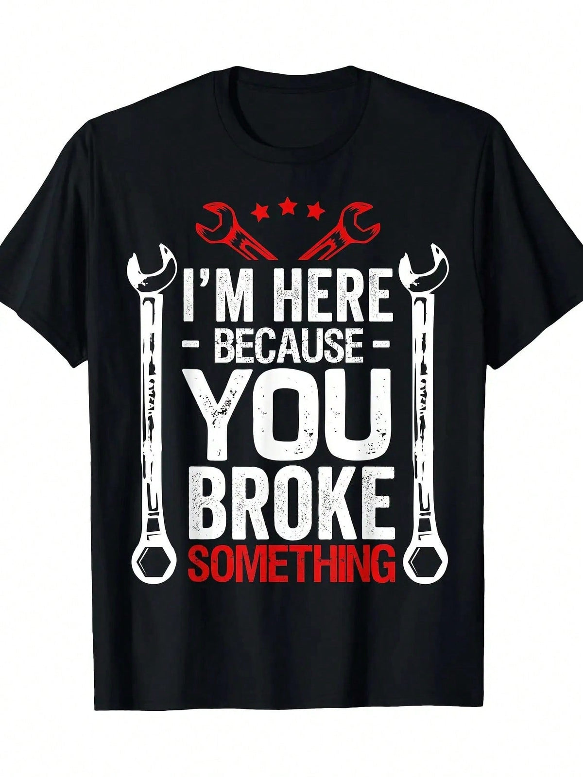 Funny Mechanic Husband-Shirt Men - I'Here Because You Screwed Up Full-Body Print White Tee With Wrench & Car Icons - Casual Short Sleeve Round Neck Shirt Auto Repair Humor, & Enthusiasts