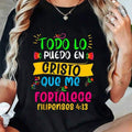 Women Todo Lo Puedo En Cristo Graphic T?Shirt, Filipenses 4:13 Spanish Bible Verse Christian Faith Print Crew Neck Short?Sleeve Casual Religious Tee