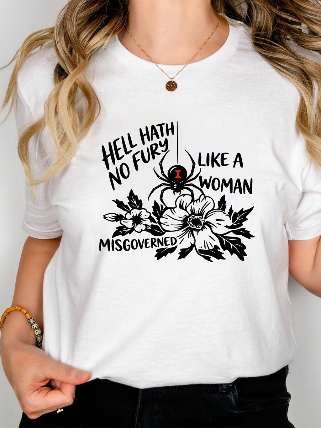 Women'S Casual T-Shirt Creat Spider & Floral Print, Creat Lettering Print, Comfortable Colors