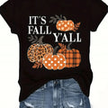 Women's Halloween Pumpkin Print T-Shirt. The Lightweight And Breathable Crew Neck Design Is Ideal For Thanksgiving Parties