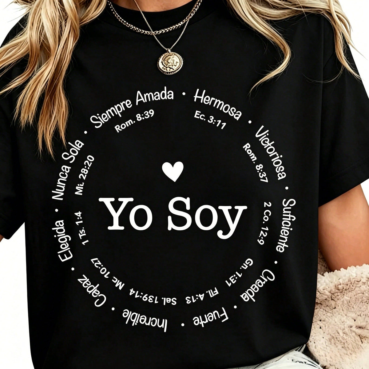 Oversized "YO SOY" T-Shirt For Women - Loose Fit Biblical Verse Design In Spanish, Inspirational Affirmations,Round Neck, Short Sleeve