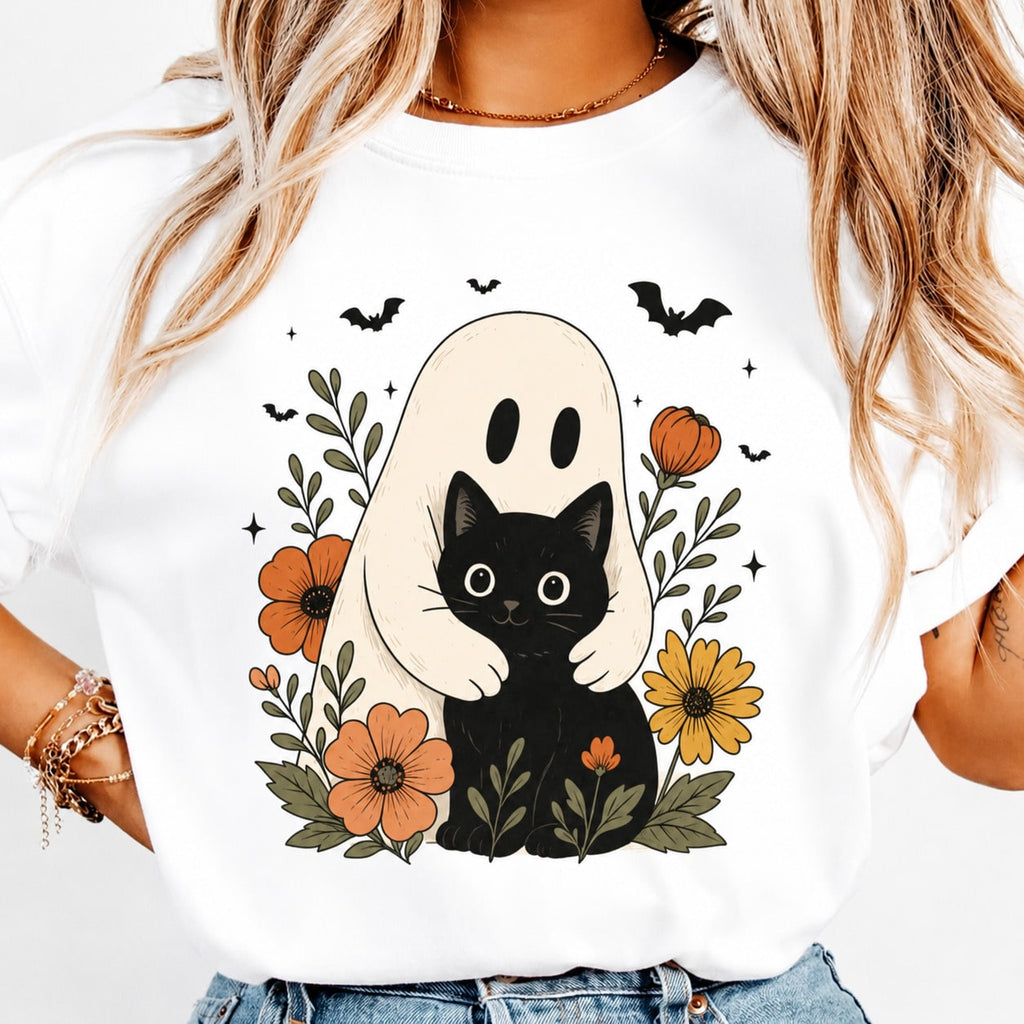 Halloween Cat Ghost Shirt Cute Ghost Shirt Cat Mama Halloween Shirt Black Cat Tee Halloween Ghost Spooky Shirt Halloween Gift