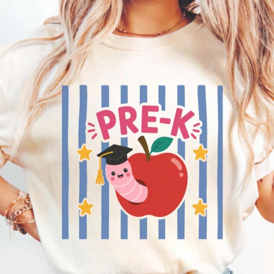 RISEN JUDY Teacher Shirt Back To School Shirt Preschool Teacher Team Shirts Prek Teacher Tee Apple Gingham Preppy Graphic Tee,100% Cotton Women T-Shirt