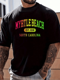 100% Cotton Colorful Text Myrtle Beach South Carolina Vacation Souvenir T-Shirt Women's Men's Graphic Tee, Causal Tops Fashion Tshirt