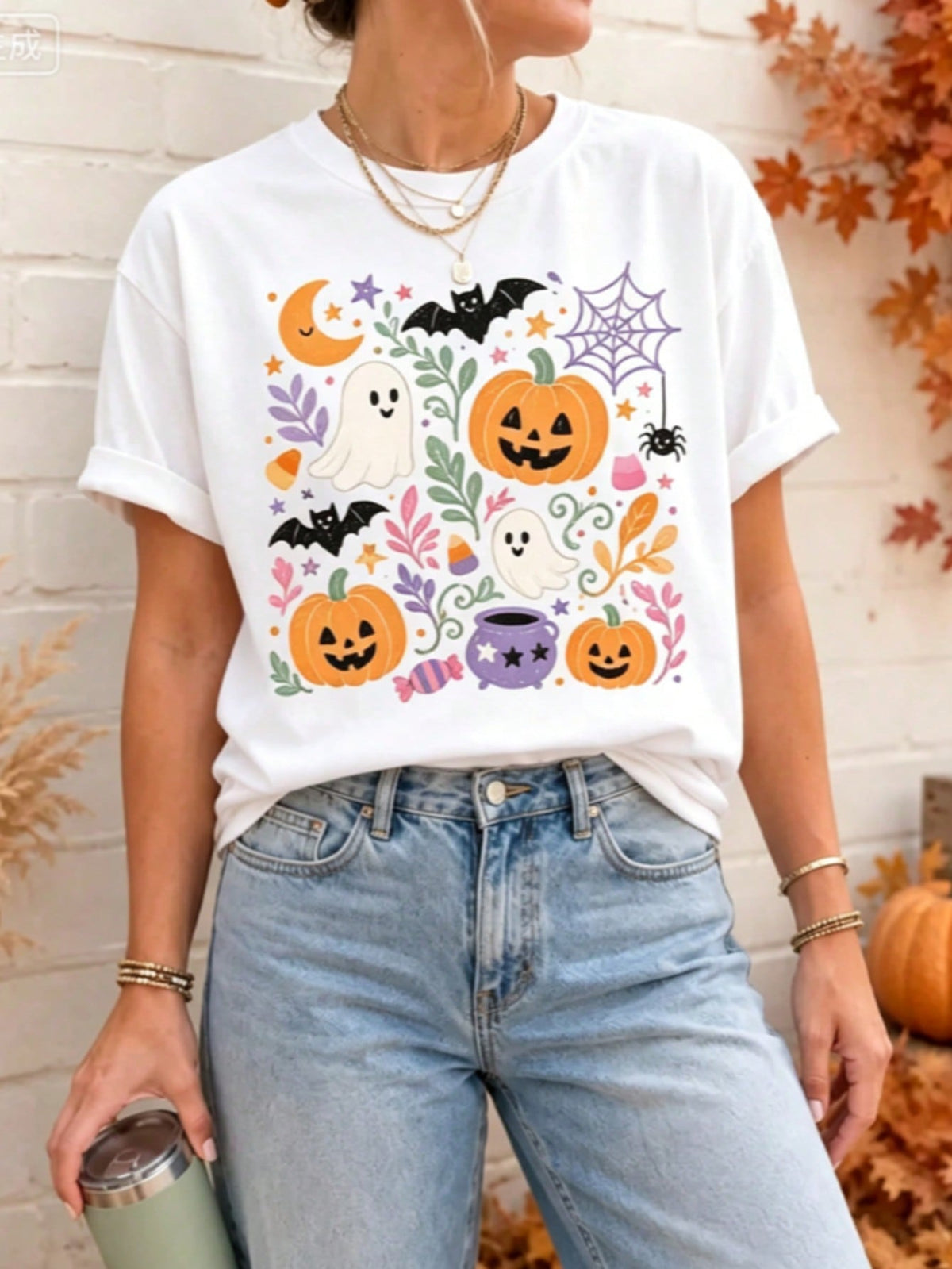Halloween Doodle Tee, Spooky Season Shirt, Halloween Graphic T-Shirt, Pumpkin Season