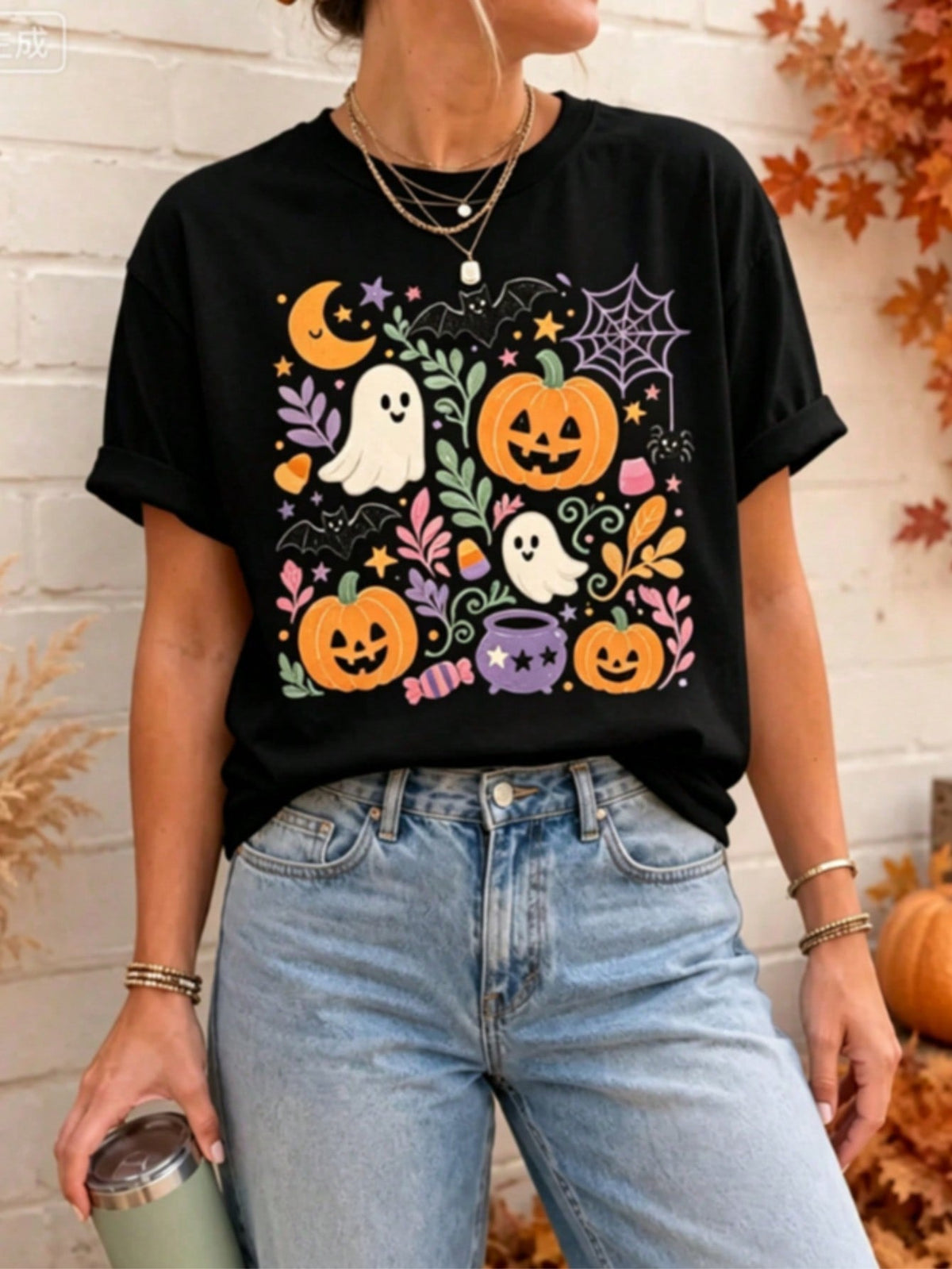 Halloween Doodle Tee, Spooky Season Shirt, Halloween Graphic T-Shirt, Pumpkin Season