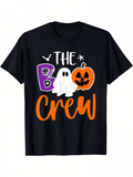 The Boo Crew Unisex Tee, Halloween Ghost Pumpkin Graphic Casual Short Sleeve T‑Shirt
