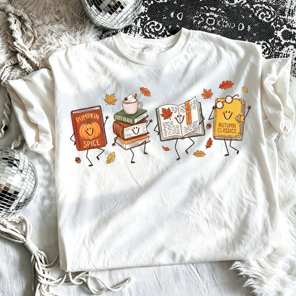 Cute Fall Bookworm Graphic Tee Preppy Autumn Classics Pumpkin Spice Book Print Casual Top