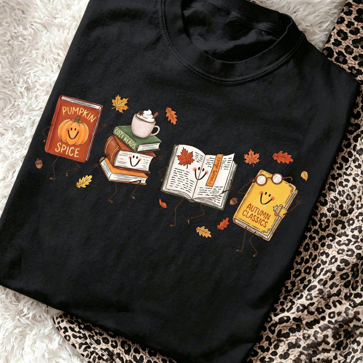 Cute Fall Bookworm Graphic Tee Preppy Autumn Classics Pumpkin Spice Book Print Casual Top