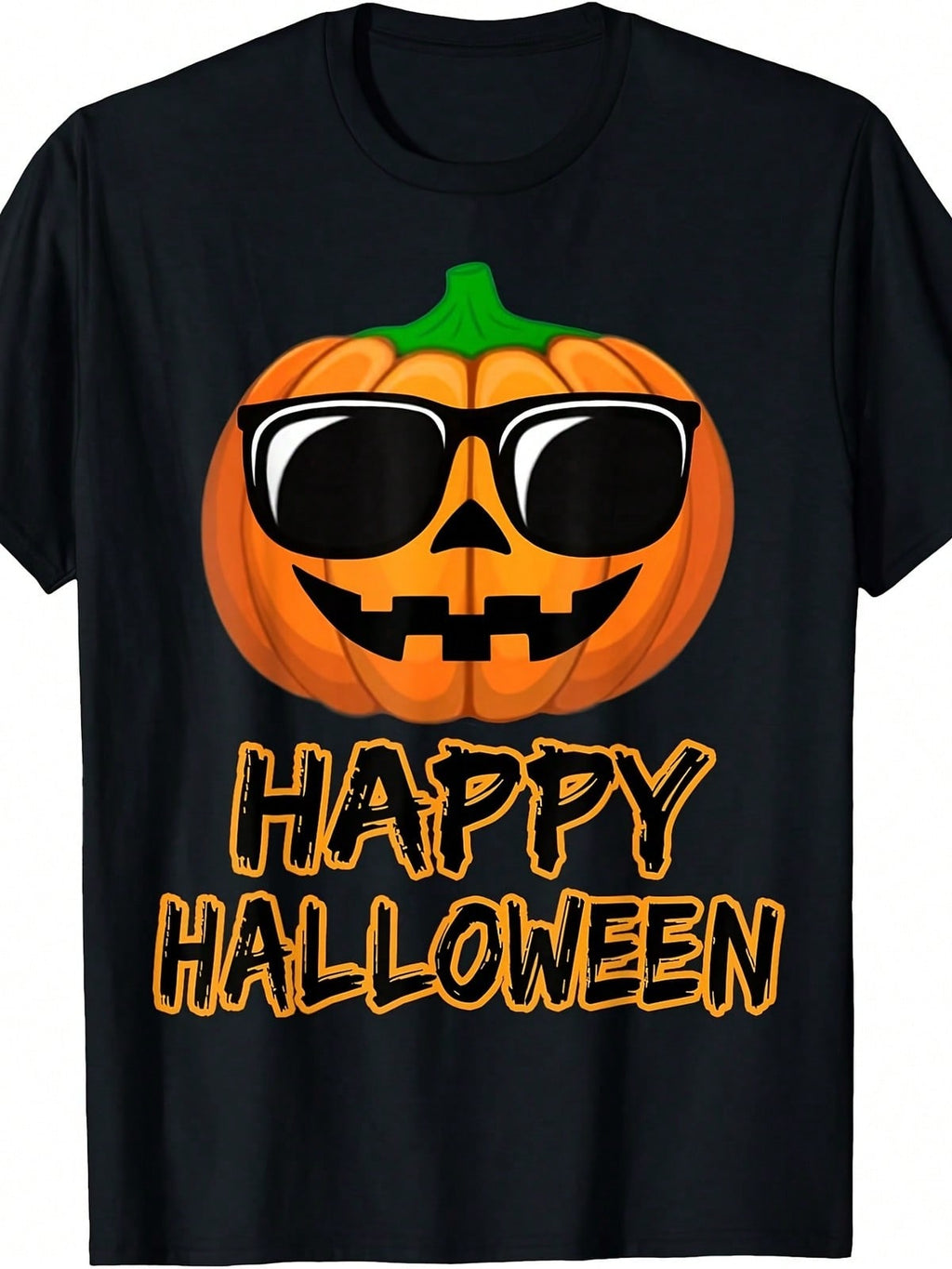 Happy Halloween Unisex Tee, Cool Sunglasses Pumpkin Graphic Casual Short Sleeve T‑Shirt