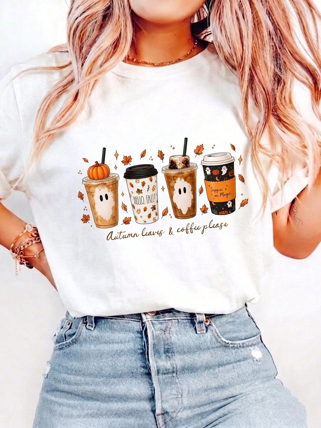 Autumn Leaves And Coffee, With Pumpkin Spices Enhancing The Design, Create A Cute And Unique Coffee Experience.