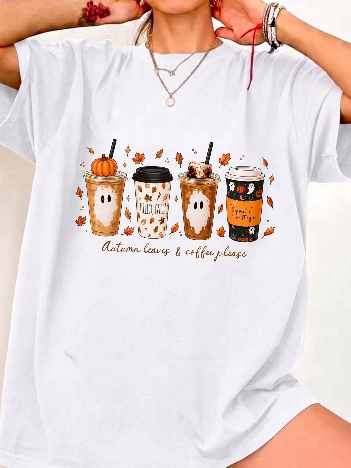 Autumn Leaves And Coffee, With Pumpkin Spices Enhancing The Design, Create A Cute And Unique Coffee Experience.