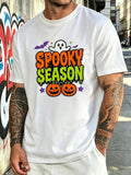 Spooky Season Unisex Tee, Halloween Ghost Pumpkin Bat Graphic Casual Short Sleeve T‑Shirt