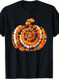 Women's Retro Tie‑Dye Pumpkin Graphic T‑Shirt Halloween Fall Short Sleeve Casual Tee