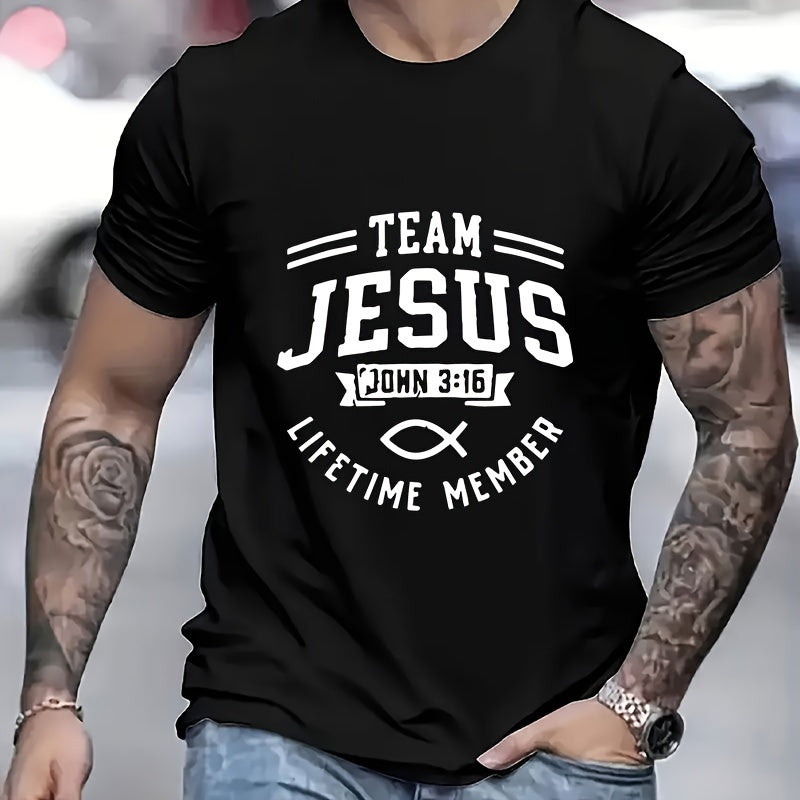 Team Jesus John 3:16 Lifetime Member Christian Fish Graphic T?Shirt, Unisex Crew Neck Short?Sleeve, Cotton Inspirational Religious Casual Tee Top