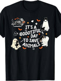 It's A Boootiful Day To Save Animals Vet Tech Halloween Graphic Tee for Men Women, Cute Animal Rescue Short Sleeve T-Shirt, Casual Crew Neck Top for Vet Gift