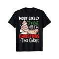 Christmas Tree Cakes Graphic T-Shirt, Crew Neck Short-Sleeve Tee - Casual Friendly Holiday "Most Likely To" Humor Top Christmas Gift T shirt