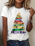 Festive Art Teacher Casual T‑Shirt, Color Crayon Stacked Christmas Tree With Holiday Lights Women’s Short Sleeve Graphic Tee