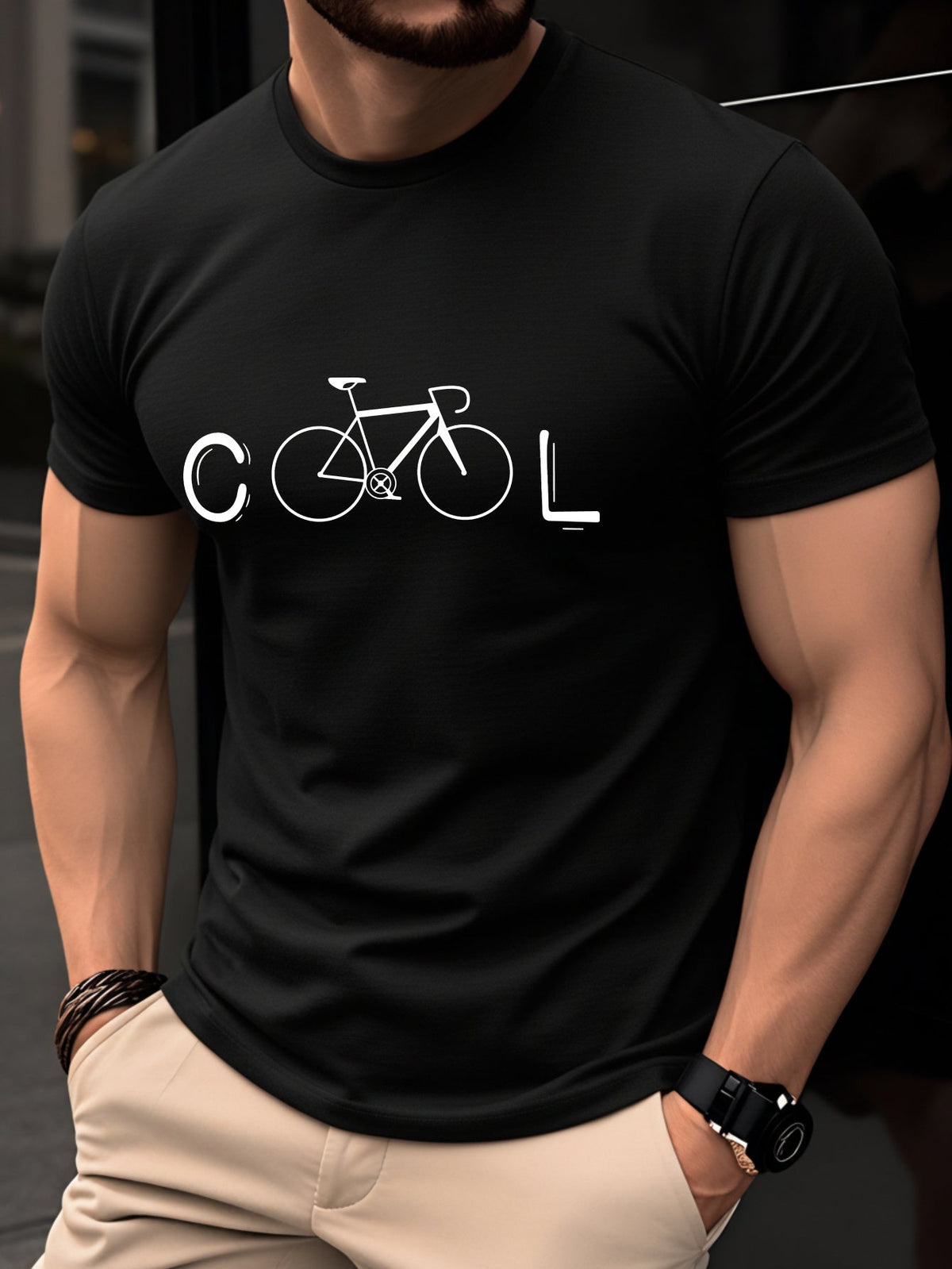 100% Men'S T-Shirt, Lightweight Short-Sleeve Top for Summer, Trendy And Stylish,a Round Neck, Versatile Casual Wear Featuring a Bicycle Graphic