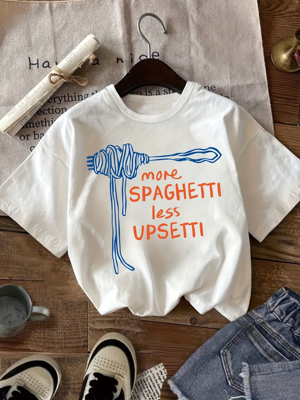 More Spaghetti Less Upsetti T-Shirt Women Men Funny Italian Food Lover Tee