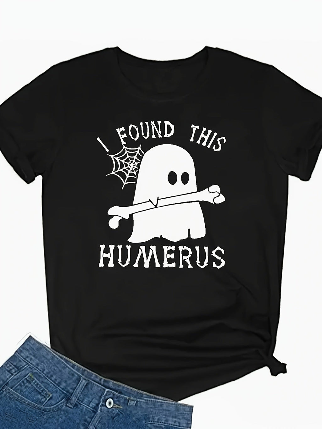I Found This Humerus Funny Skeleton Pun Anatomy Graphic Tee for Men Women, Halloween Dad Joke Short Sleeve T-Shirt, Casual Crew Neck Top for Medical Gift