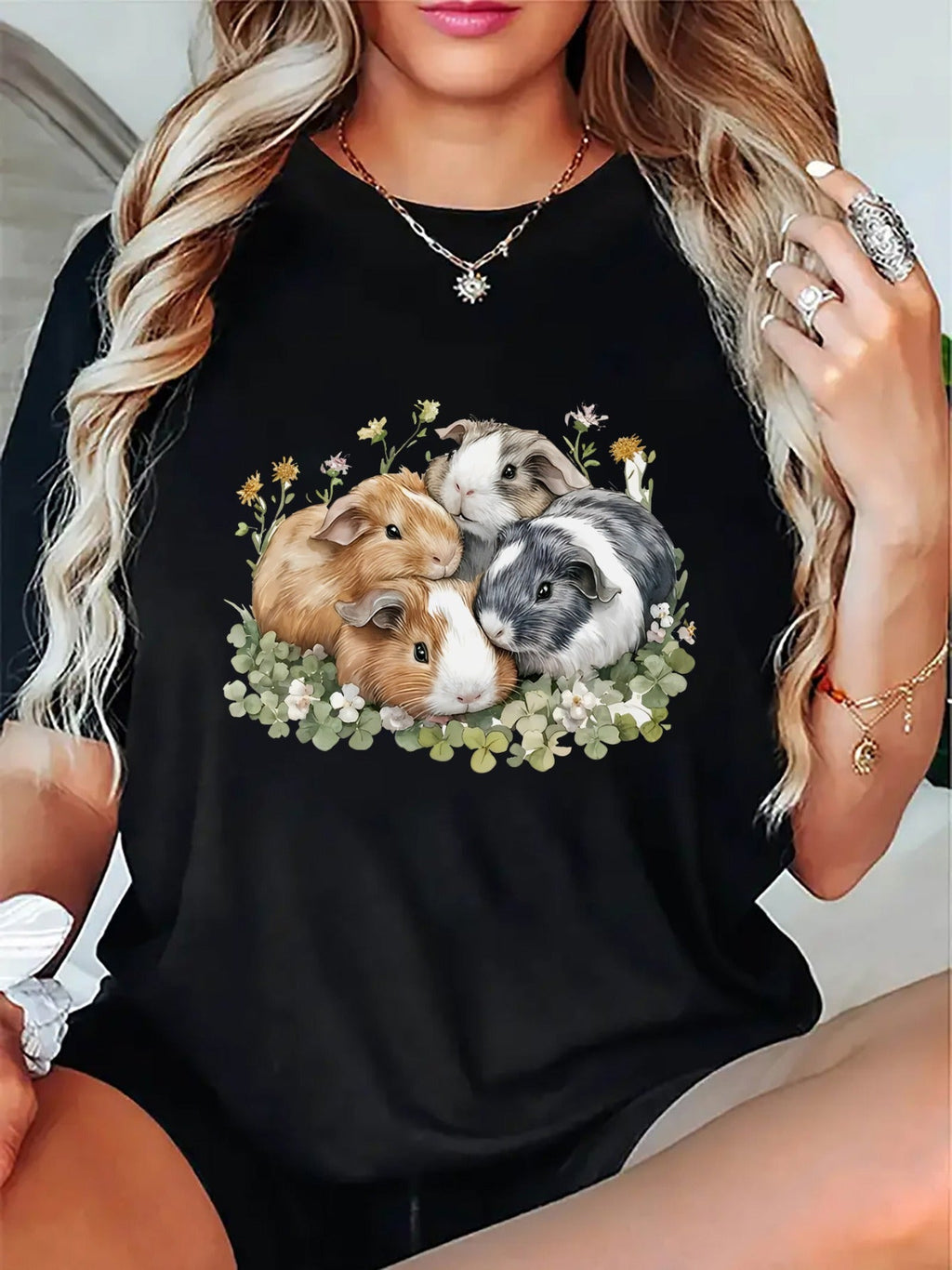 Women'S Casual Short Sleeve T-Shirt | Adorable Guinea Pig Print Color Design For Everyday Use