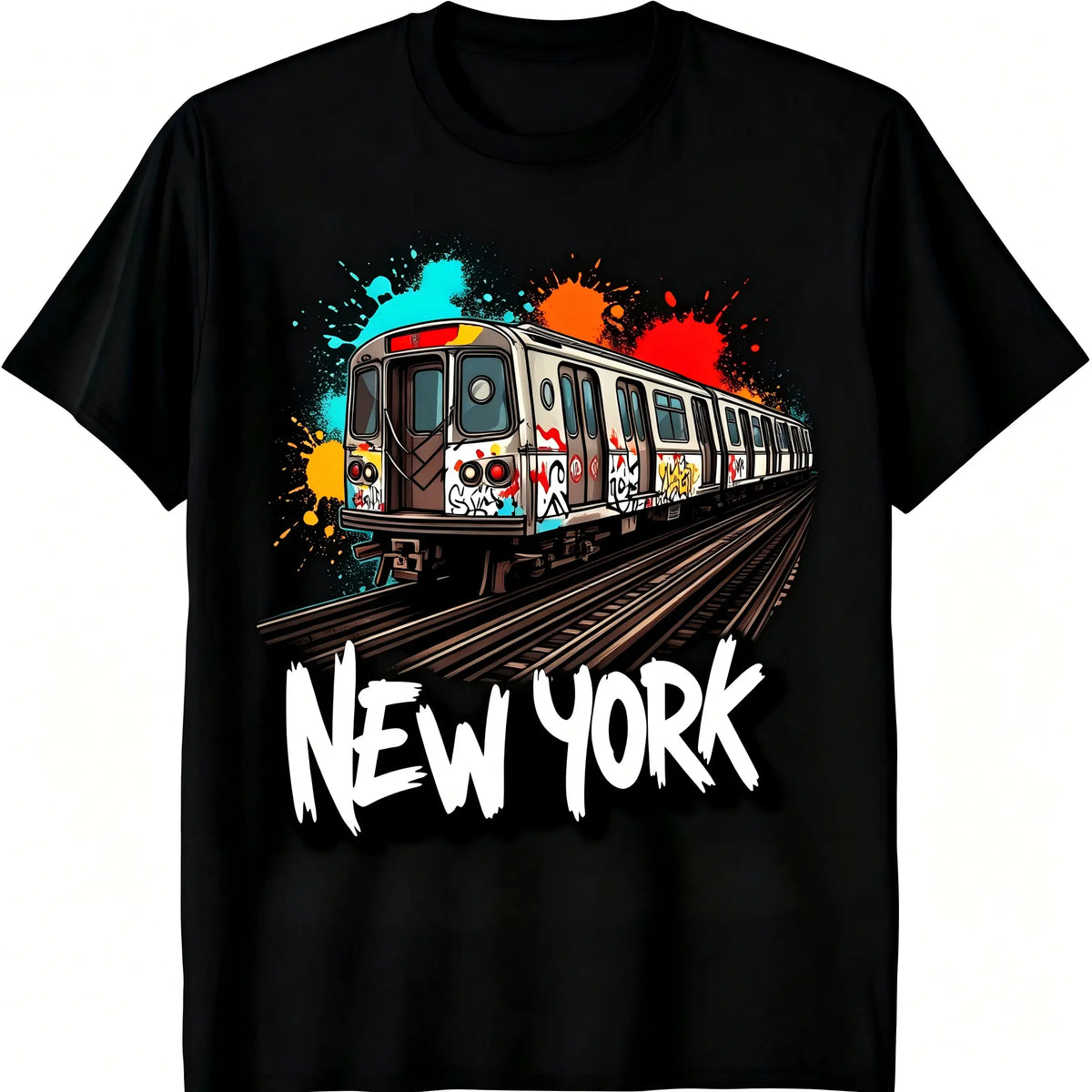 Fashion NYC Graffiti Subway Train Graphic T?Shirt, New York Urban Street Art men Casual Crew Neck Short Sleeve Tee Men T shirts