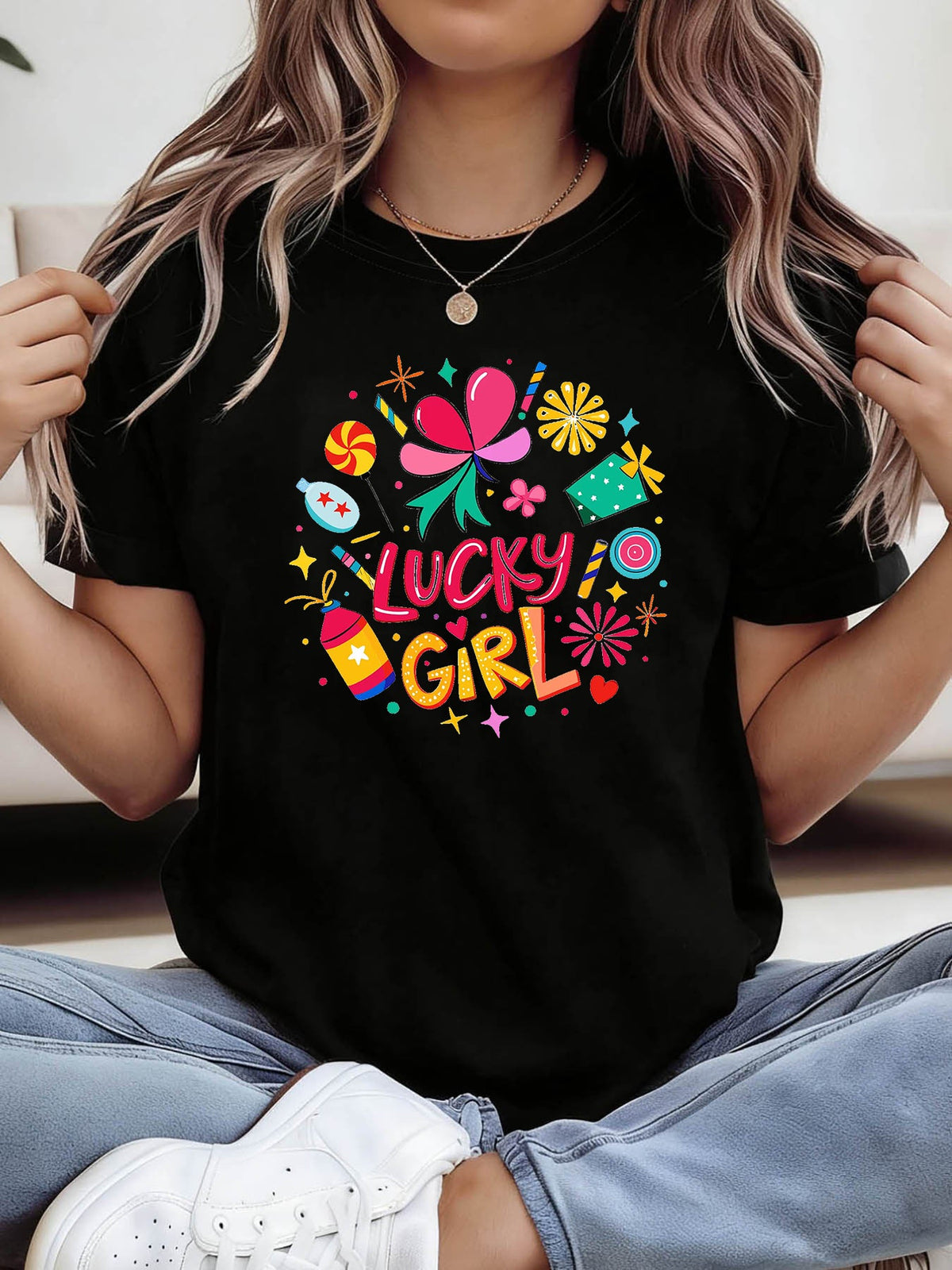 Just a Who Loves Books And Coffee' Colorful Books Glasses Print T-Shirt Round Neck Short Sleeve Tee Cafe Casual Outfit Versatile White Top