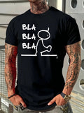 Men's T-Shirt Bla Bla Bla Stick Figure Summer Round-Neck T-Shirt, Machine Washable, Suitable for Daily And Outdoor Activities, Casual And Loose, Breathable Fabric, Trendy, Young, Fashionable
