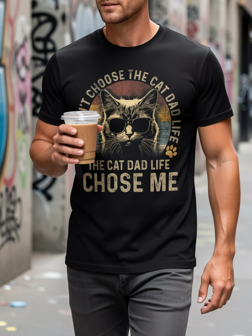 The Cat Dad Life Chose Me Shirt Funny Pet Owner Retro  T-Shirt